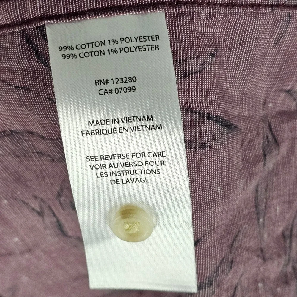 Travis Mathew Button Up Men XL Mauve Floral Leaf Print Short Sleeve Shirt